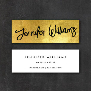 Simple Chic Minimalist Script Name Gold + Black Mini Business Card