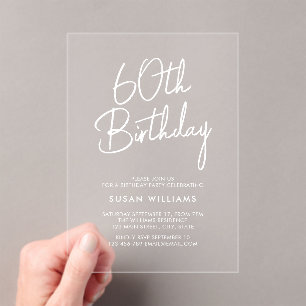 Simple Chic Modern 60th Birthday Acrylic Invitations