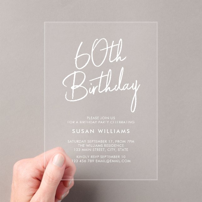 Simple Chic Modern 60th Birthday Acrylic Invitations (Insitu (Handheld))