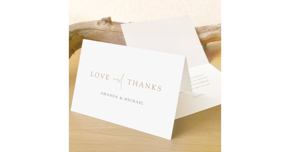 Simple Chic Modern Gold Love and Thanks Wedding Thank You Card | Zazzle