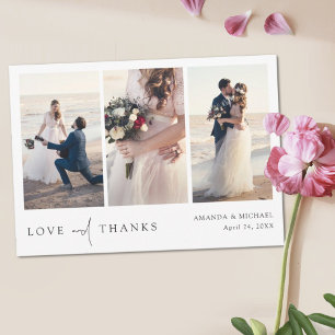Simple Chic Modern Multi Photo Collage Wedding  Thank You Card