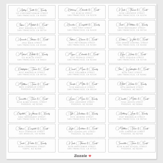 Simple Chic Modern Wedding Guest Names Address (Sheet)