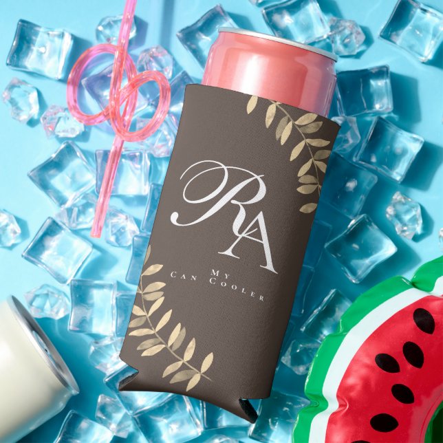 Simple Chic Monogram Brown Seltzer Can Cooler (In Situ Summer)