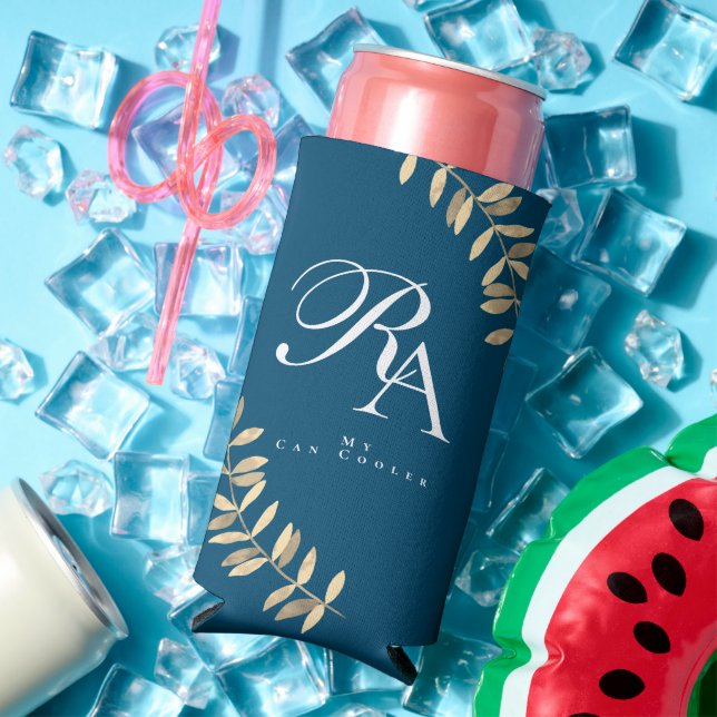 Simple Chic Monogram Turquoise Seltzer Can Cooler (In Situ Summer)
