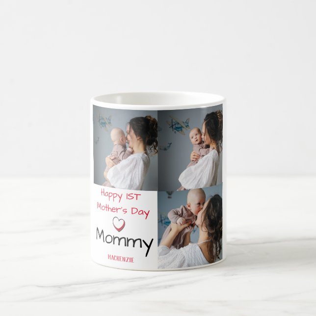 Simple & Chic Mother Days Gift Three Photo Collage Coffee Mug (Center)