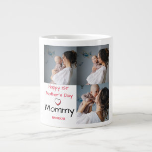 Simple & Chic Mother Days Gift Three Photo Collage Large Coffee Mug