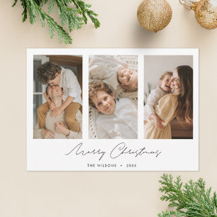 Simple Chic Multi Photo Collage Merry Christmas Holiday Card