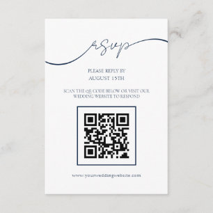 Simple Chic Navy Blue QR Code Wedding RSVP Card