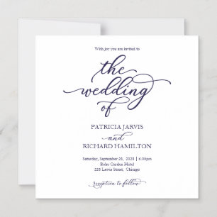 Simple Chic Navy Blue Script Wedding Invitations