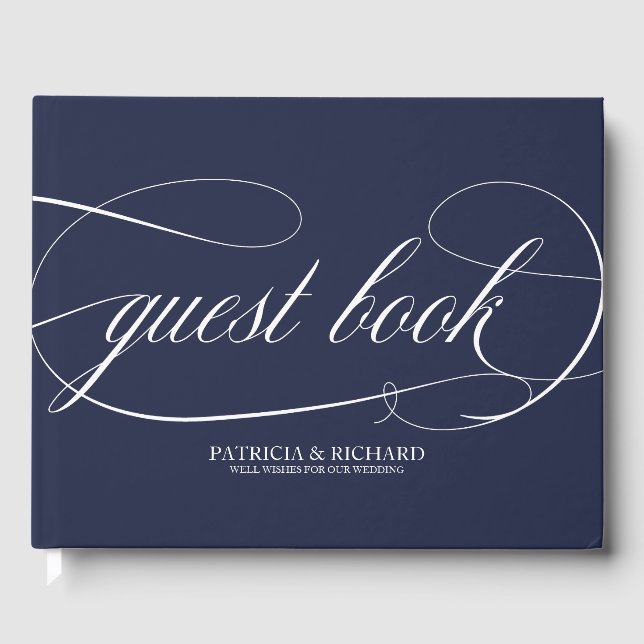 Simple Chic Navy Blue Wedding Guest Book (Front)