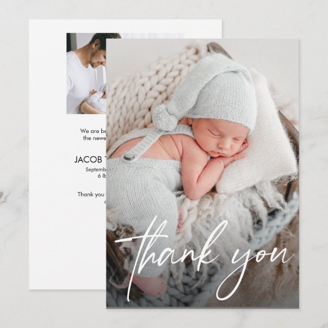 Simple Chic Newborn baby boy Family Photo Birth Thank You Card (Front/Back)