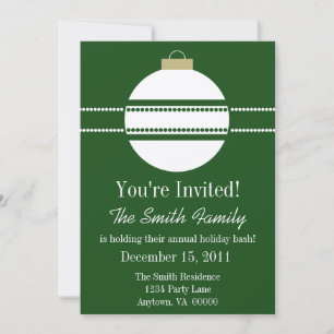 Simple Chic Ornament Holiday Invite, Dark Green Invitation