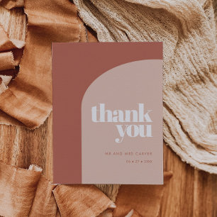 Simple chic peach terracotta arch Thank you card