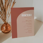 Simple chic peach terracotta arch wedding menu pedestal sign<br><div class="desc">Minimalist yet striking: adopt this slightly retro elegant typographic design for your wedding stationery,  with a modern arch design and terracotta & burnt orange colours. Fully customisable text,  colours and backgrounds.</div>