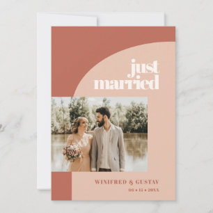 Simple chic peach terracotta arch wedding photo announcement