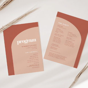 Simple chic peach terracotta arch wedding programme