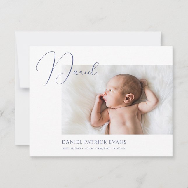 Simple Chic Photo Birth Announcement Card Template (Front)
