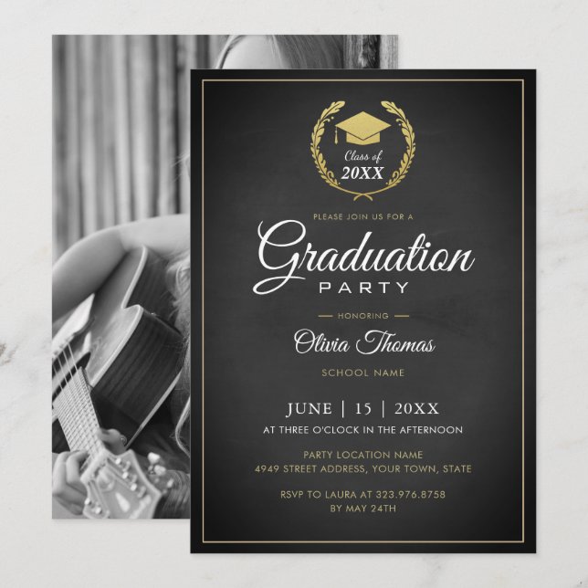 Simple Chic Photo Graduation Party Invite Card (Front/Back)
