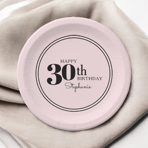 Simple Chic Pink 30th Birthday Party Paper Plate