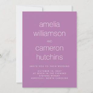 Simple Chic Purple Modern Typography Wedding Invitation