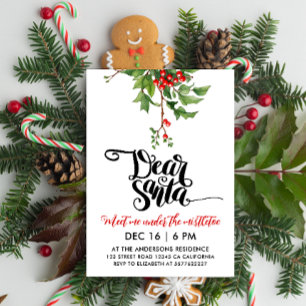 Simple Chic Red White Santa Mistletoe Watercolor Invitation
