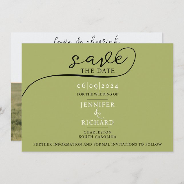 Simple Chic Sage Green Rustic Wedding Photo Save The Date (Front/Back)