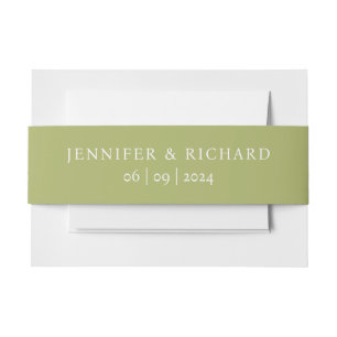 Simple Chic Sage Name And Date Wedding Invitation Belly Band
