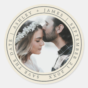 Simple Chic Save the Date Wedding Photo Antique Classic Round Sticker