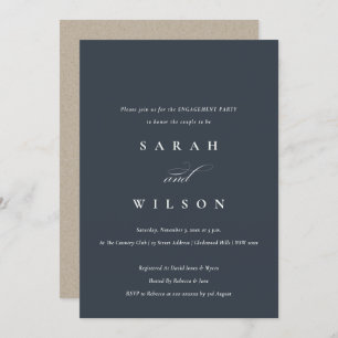 Simple Chic Script Black Navy Engagement Invite