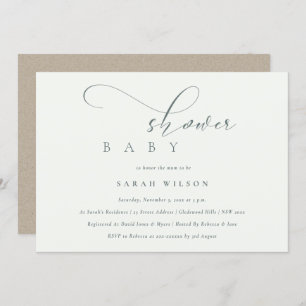 Simple Chic Script Black White Baby Shower  Invite