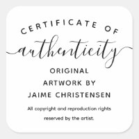 Simple Chic Script Certificate of Authenticity