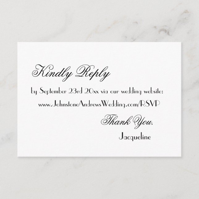 Simple chic script elegant wedding website RSVP  Enclosure Card (Front)