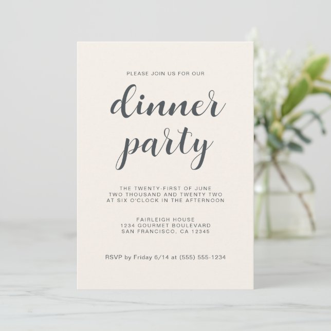 Simple Chic Script Light Ivory Dinner Party Invitation (Standing Front)