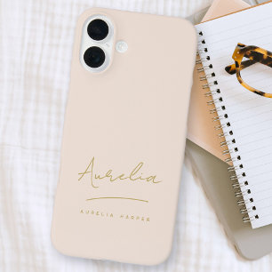 Simple Chic Script Monogram Blush Pink Gold iPhone 16 Plus Case