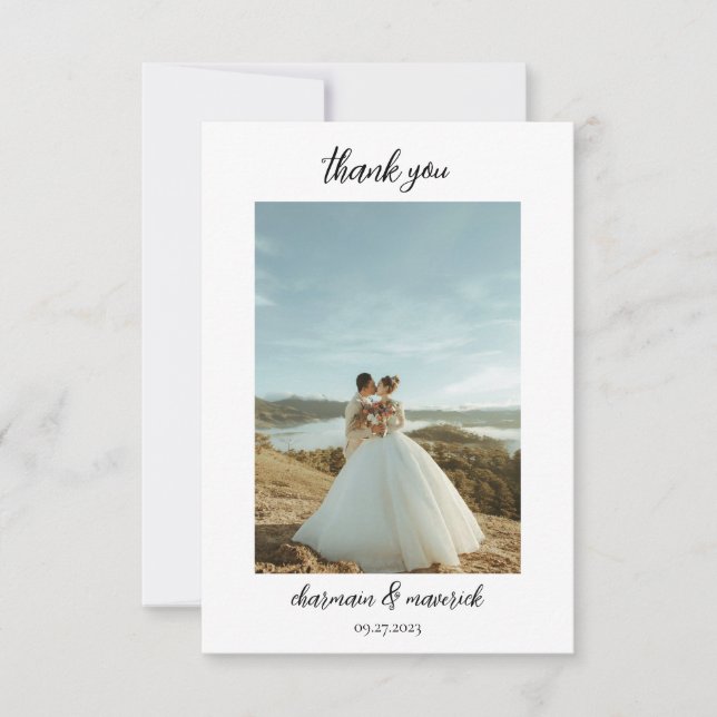 Simple Chic Script Photo Thank You Card (Front)