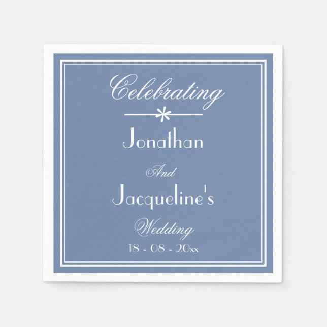 Simple Chic Script Rustic Dusty Blue Wedding Paper Napkin (Front)