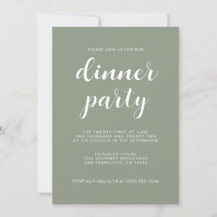 Simple Chic Script Sage Green Dinner Party Invitation