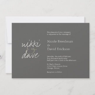 Simple chic shimmer elegance charcoal grey wedding invitation