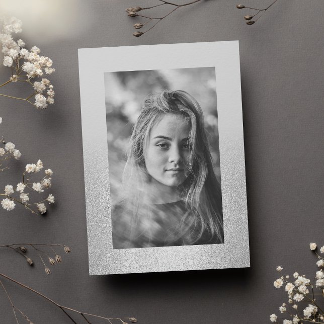 Simple chic silver glitter ombre Photo Sweet 16  Invitation (Simple chic silver glitter ombre Photo Sweet 16)