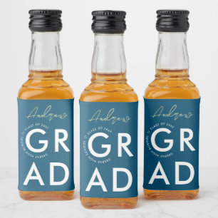 Simple Chic Stylish Navy Blue Graduation Bold Typo Liquor Bottle Label