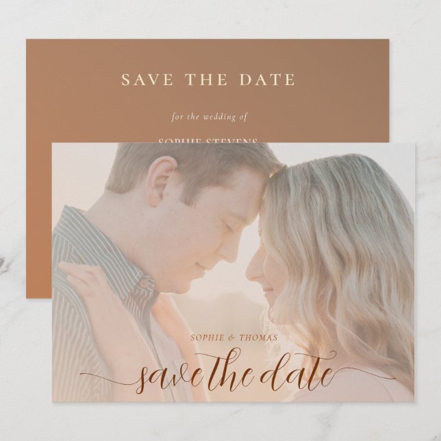Simple Chic Terracotta Photo Wedding Save the Date Invitation (Front/Back)