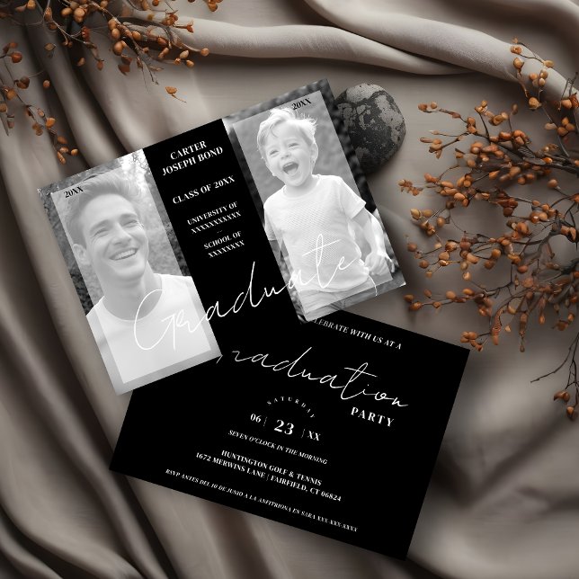 Simple Chic Then & Now 2 Photos graduation Invitation (Chic Then & Now graduation invitation.)