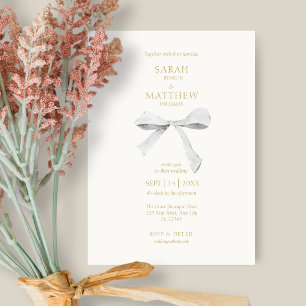 Simple Chic & Trendy Ribbon   Off White Wedding  Invitation
