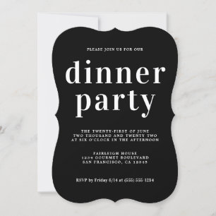 Simple Chic Typography Black Dinner Party Invitation