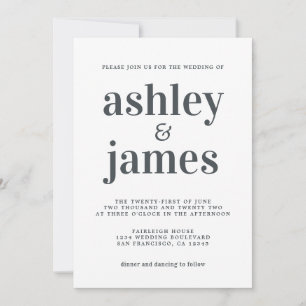 Simple Chic Typography Black White Wedding Invitation