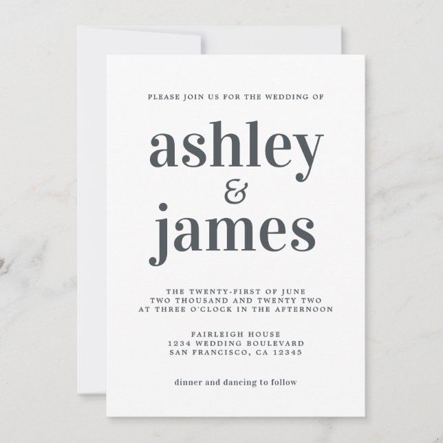 Simple Chic  Typography Black White Wedding Invitation (Front)