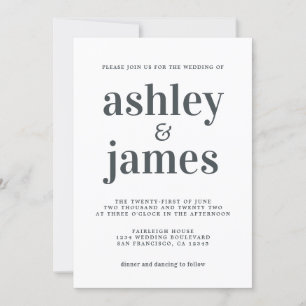Simple Chic  Typography Black White Wedding Invitation