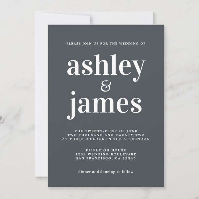 Simple Chic  Typography Black White Wedding  Invitation (Front)