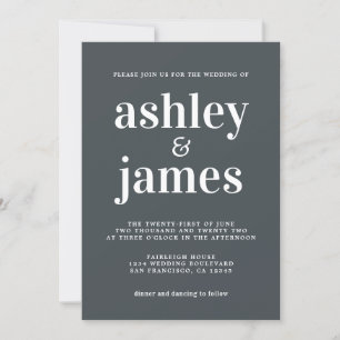 Simple Chic Typography Black White Wedding Invitation