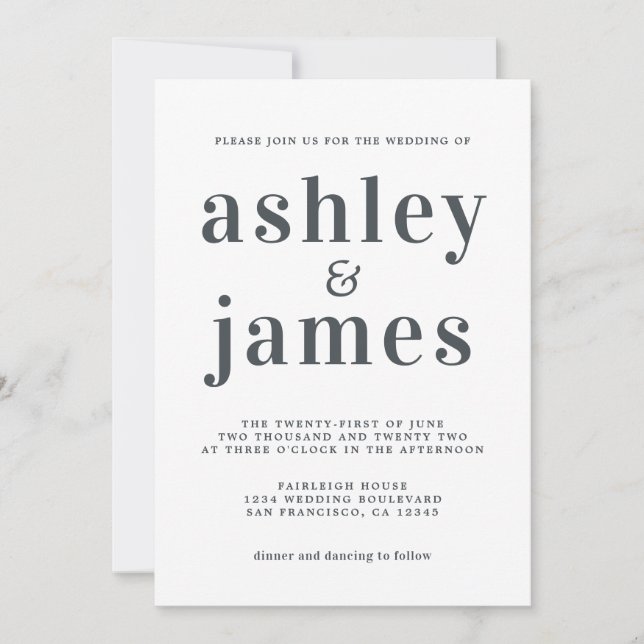Simple Chic  Typography Black White Wedding Invitation (Front)